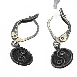 Yin-Yang Motif Hook Earrings in Sterling Silver